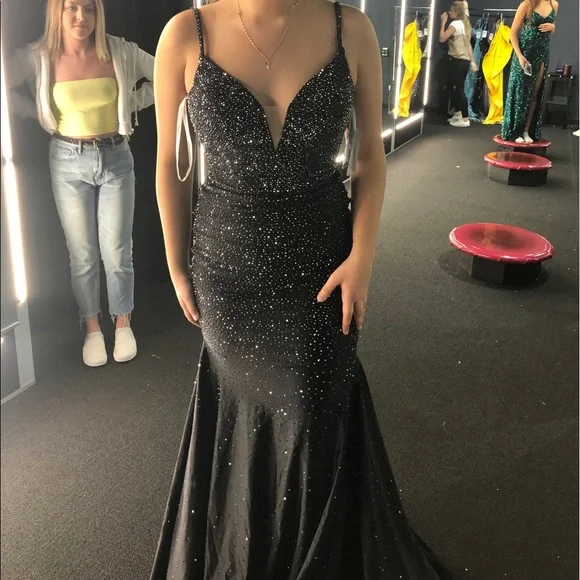 Black prom dress with silver rhinestones - Picture 1 of 10